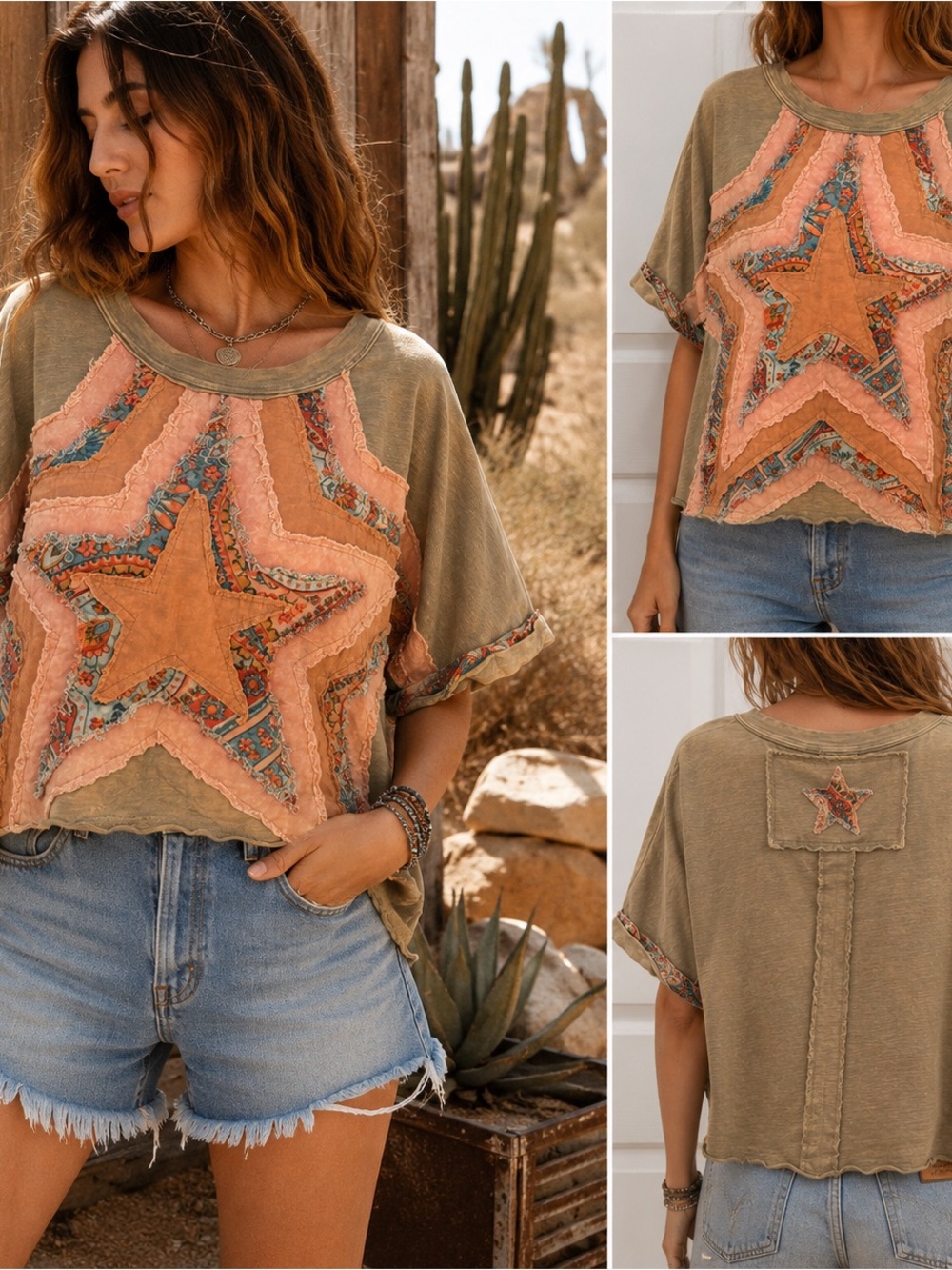Oli & Hali Boho Oversized Patchwork Star Top Small